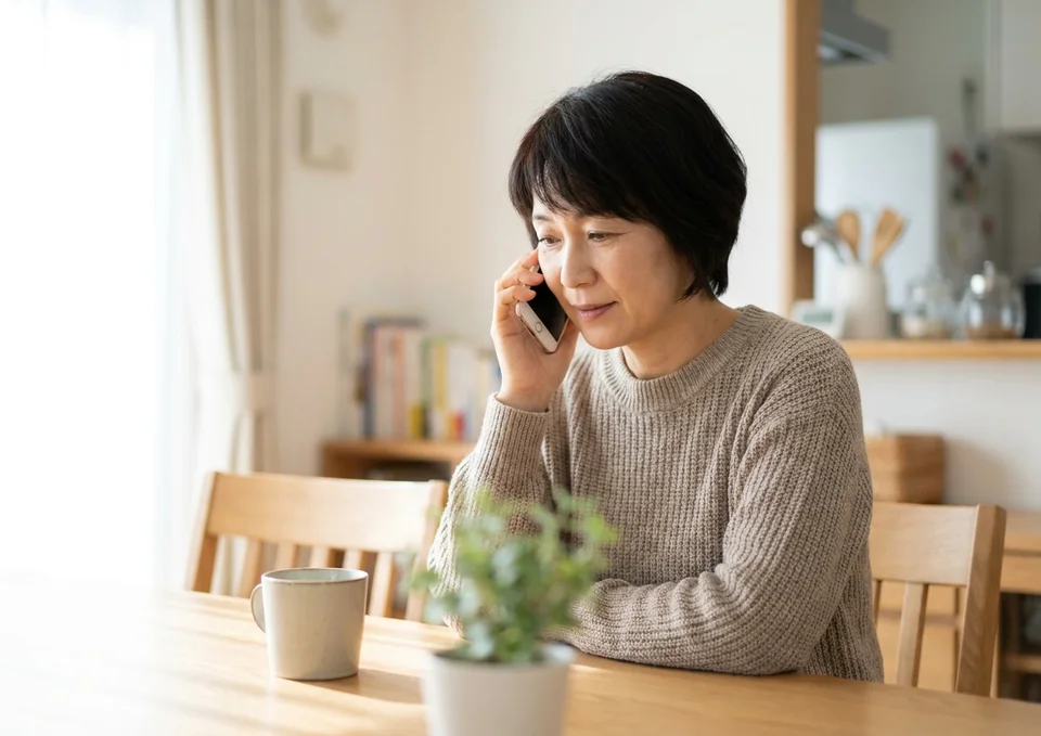 スマートフォンで葬儀の相談の電話をかけるお客様