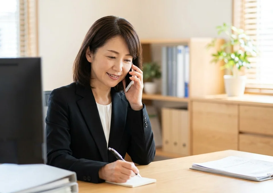 専用フリーダイヤルからの電話を受ける葬儀社のスタッフ