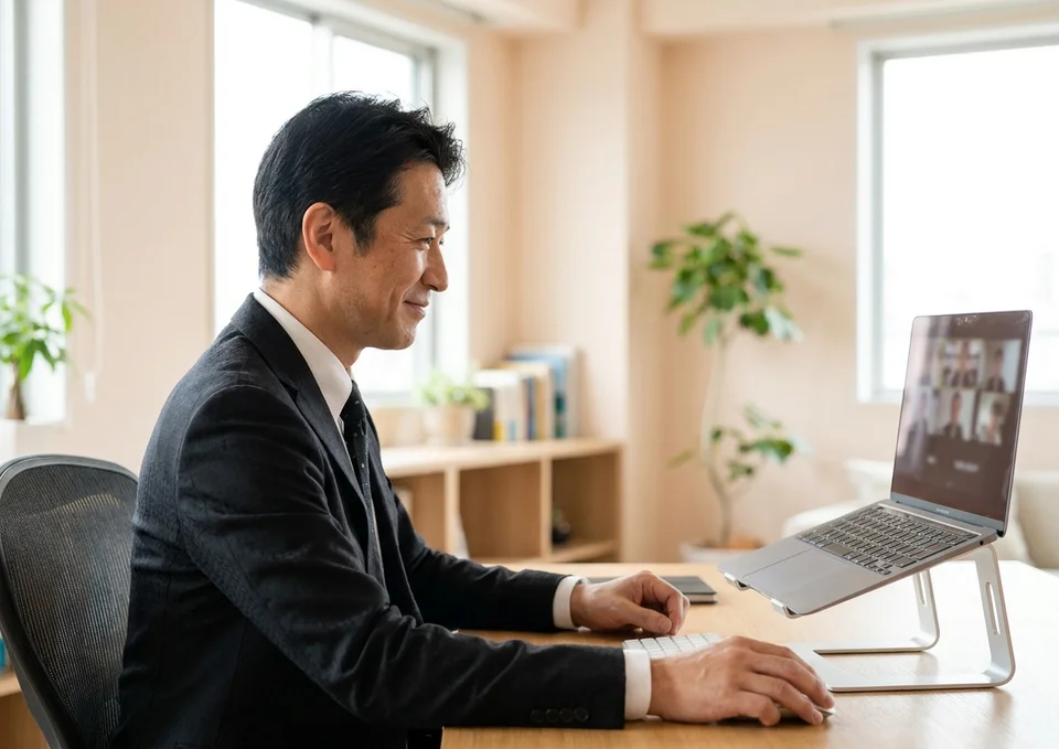 オンラインで提携内容の説明を受ける葬儀社の代表