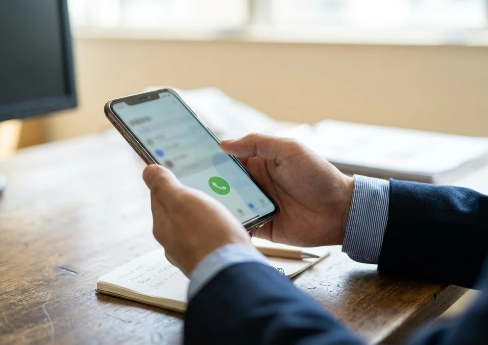 スマートフォンに着信用のアプリを設定する様子