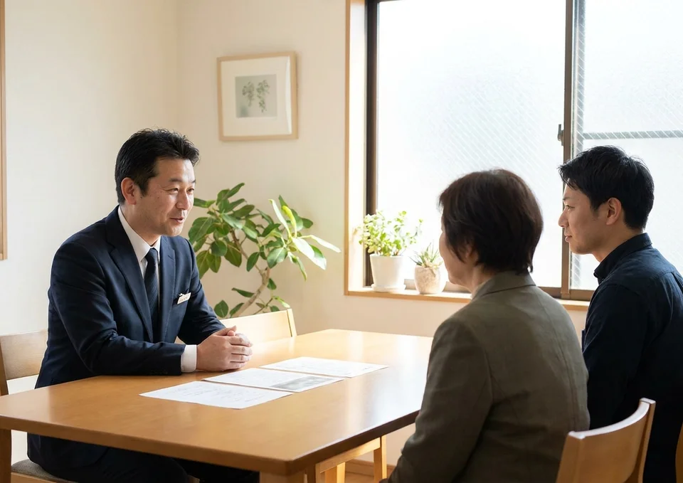 ご家族の相談に応じる葬儀社のスタッフ