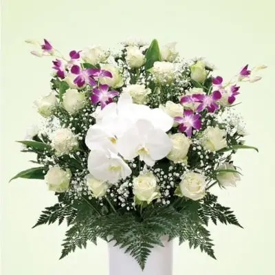 バラ供花(W)【BKW240】高さ75cm×幅70cm