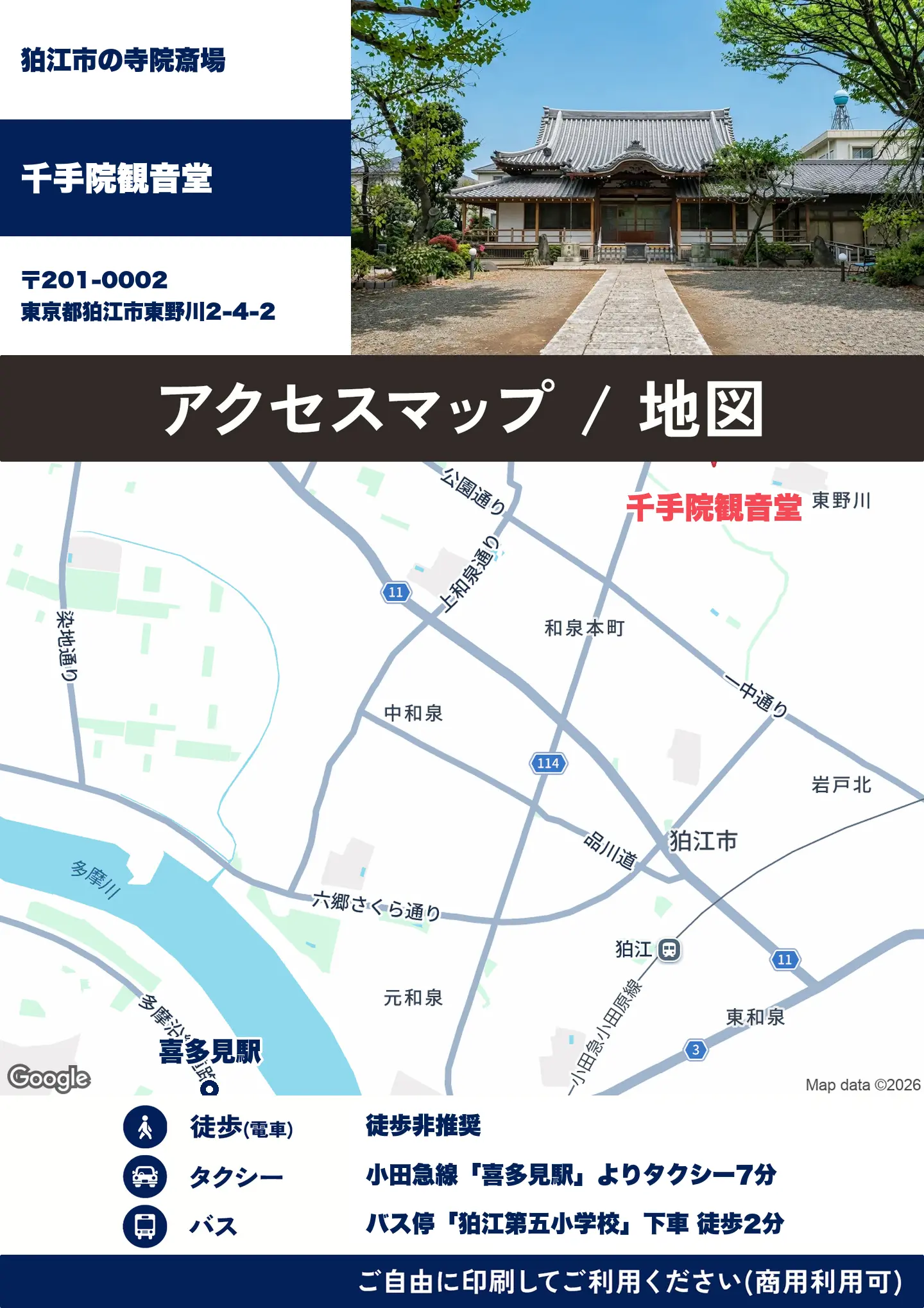 千手院観音堂の地図・アクセスマップ(商用利用可能)